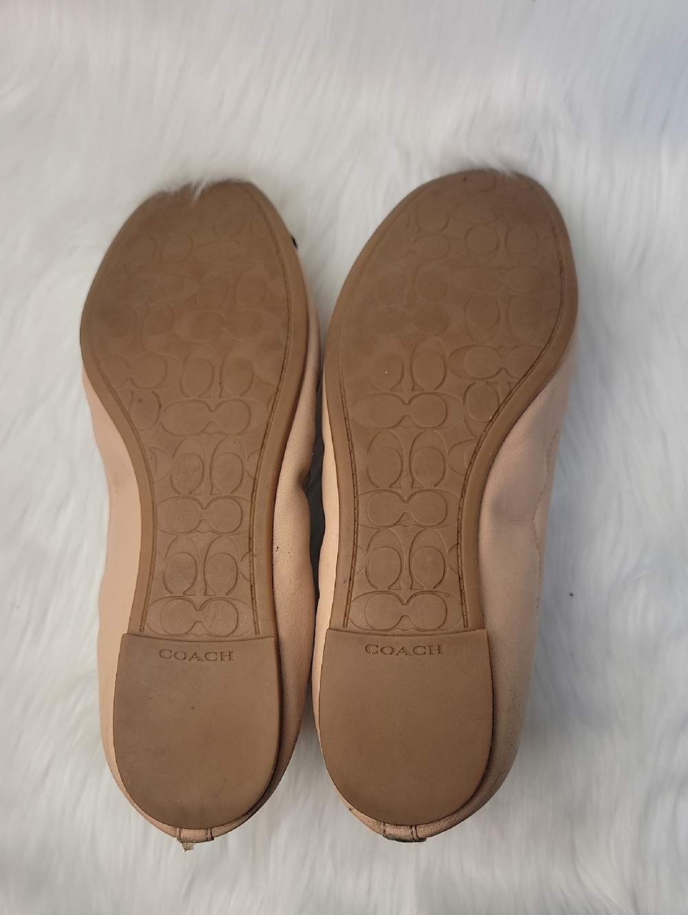 COACH Nude Black Cap Toe Designer Ballet Ballerina Slip On Logo Flats 8.5 - Picture 7 of 11